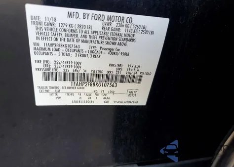 2019 Ford Taurus Limited from USA, damaged, VIN 1FAHP2F88KG107563